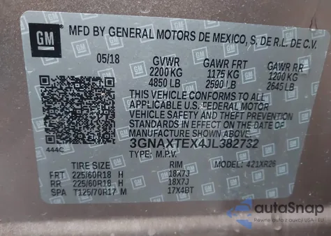 2018 Chevrolet Equinox Lt from USA, damaged, VIN 3GNAXTEX4JL382732